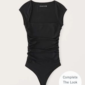 NWOT Abercrombie black slinky ruched bodysuit